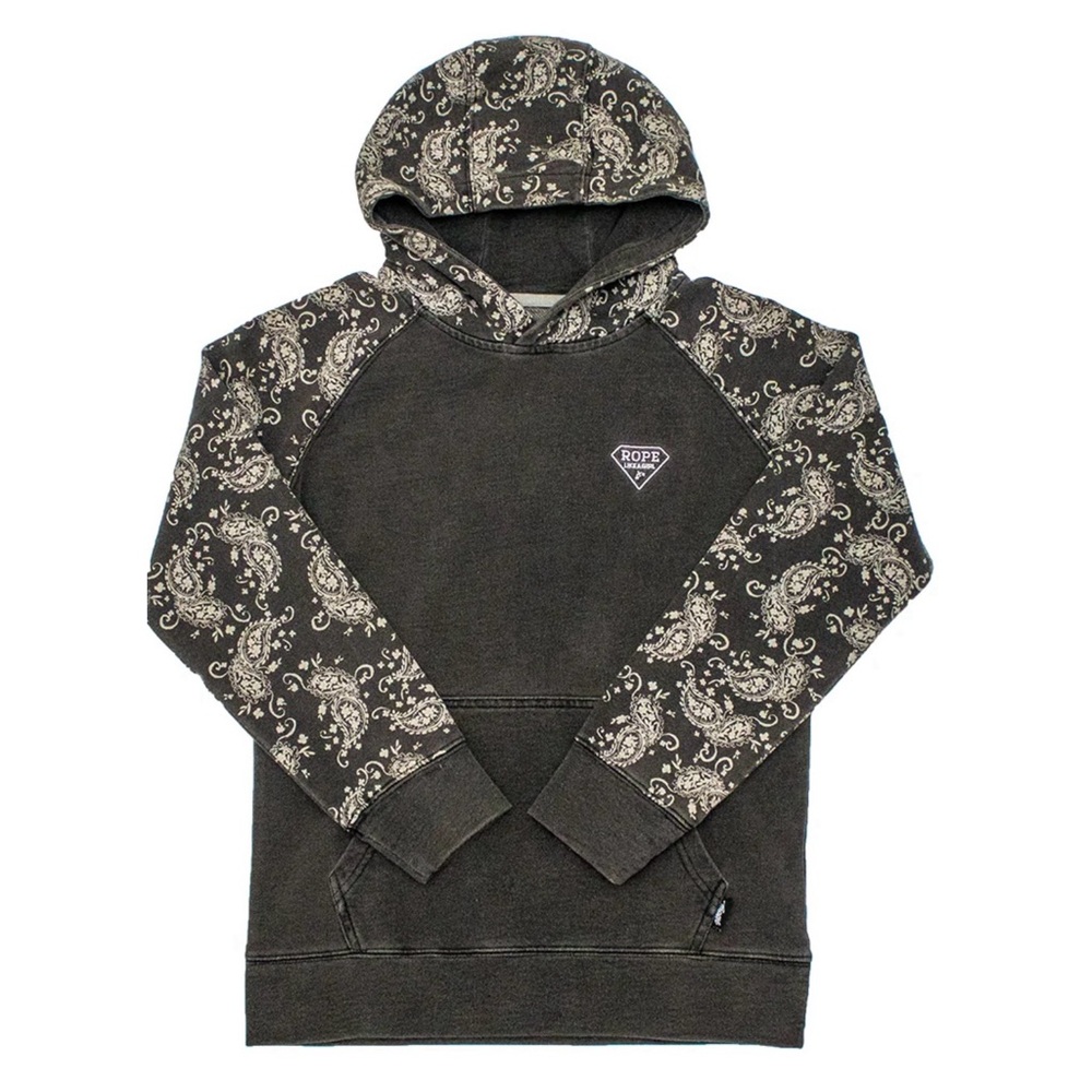 NWT HOOEY Youth Small ROPE LIKE A GIRL
Gray/White Hoodie, bandanna pattern